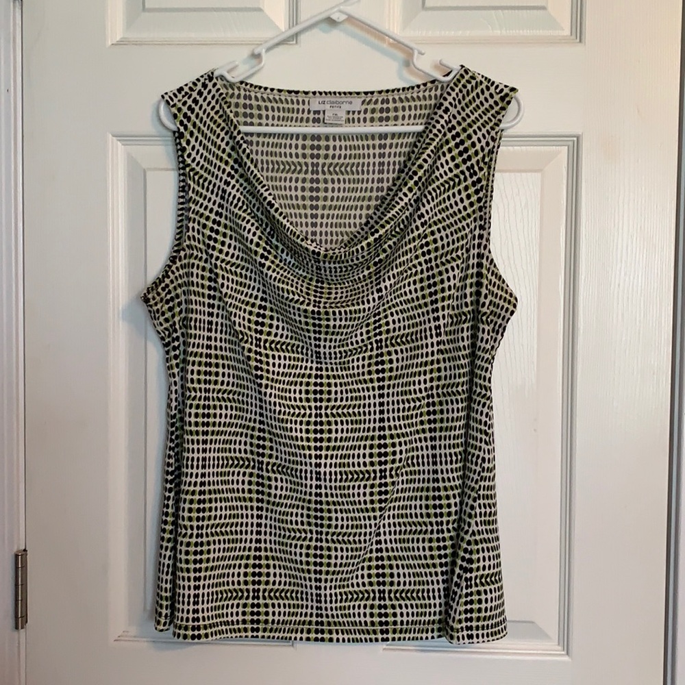 Liz Claiborne PXL Sleeveless Top Green Black White